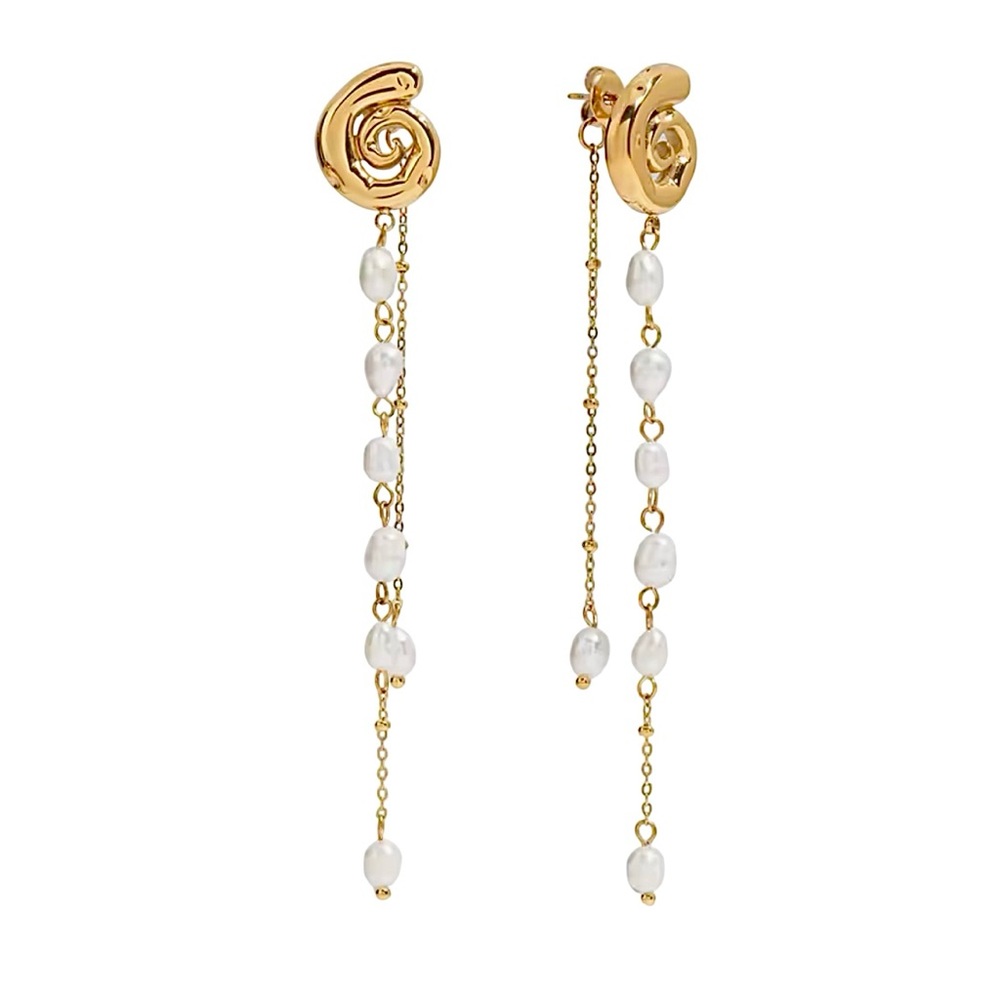 Dainty Conch Pearl Dangle Earrings Stainless Steel
